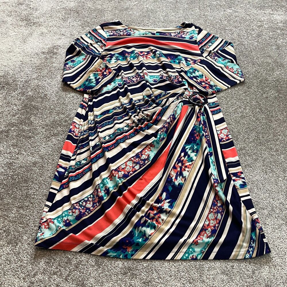 Shelby & Palmer Dress Womens Plus 2X Colorful Long Sleeve Ring Belt A Line Boho